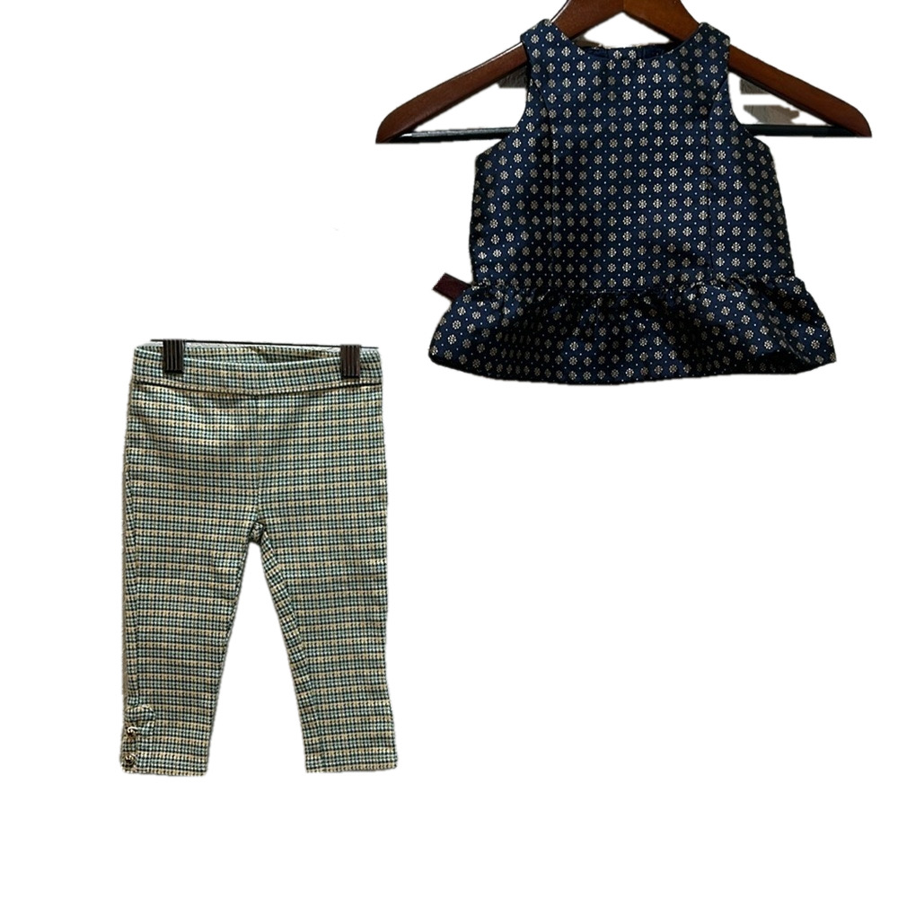 🍂Janie and jack blue and green girls set size 12-18 Months GUC